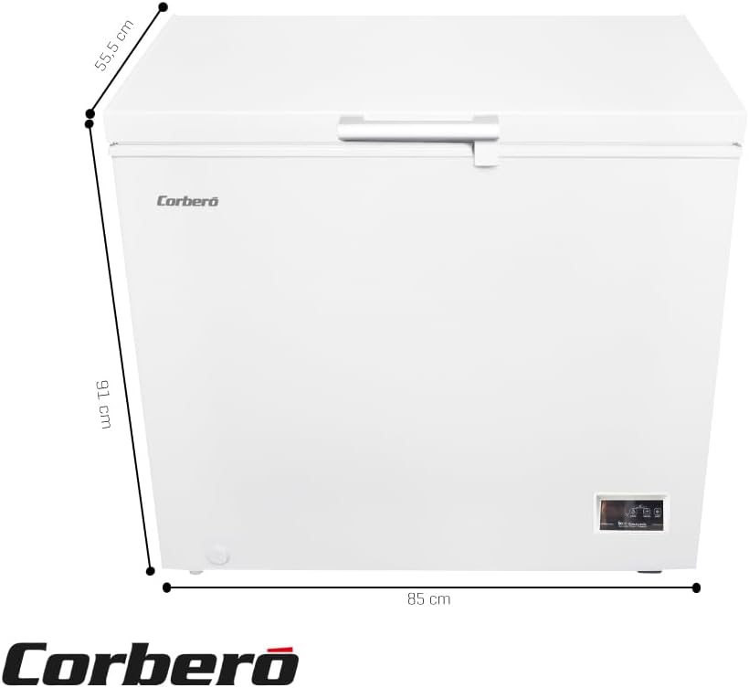 Corberó – Chest Freezer | CCHH20024E | Capacity 198L | Electronic Control with Display | LED Light | Handle | 1 Inner Basket | 2 Wheels | 2 Adjustable Legs | 40 Db | White