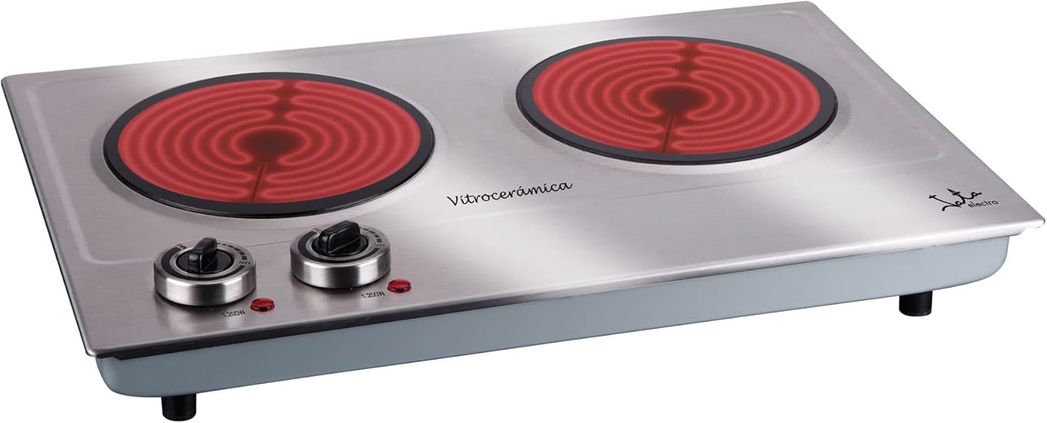 Jata V532 Electric Cooker 2 Burner Ceramic Hob with Two 18 cm Plates, Stainless Steel Body, 2 Temperature Adjustable Thermostats, 2400 W