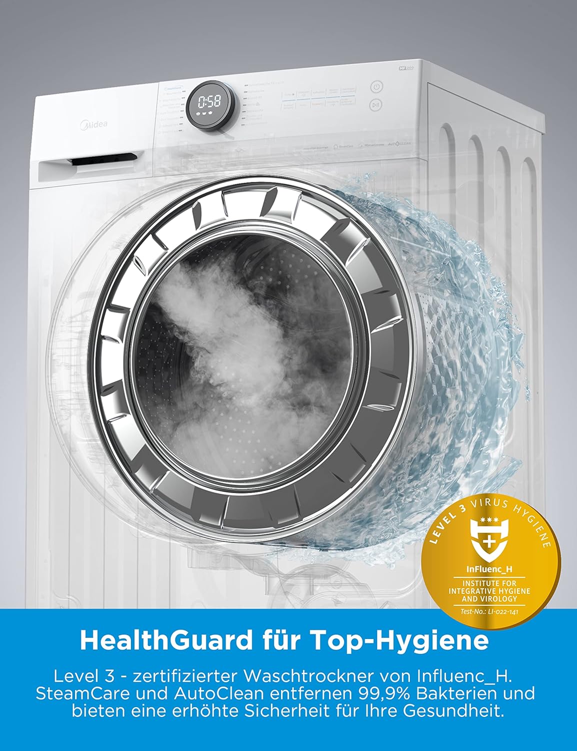 Midea MF200D86WB-14EAS Waschmaschine und Trockner, 48 cm tief