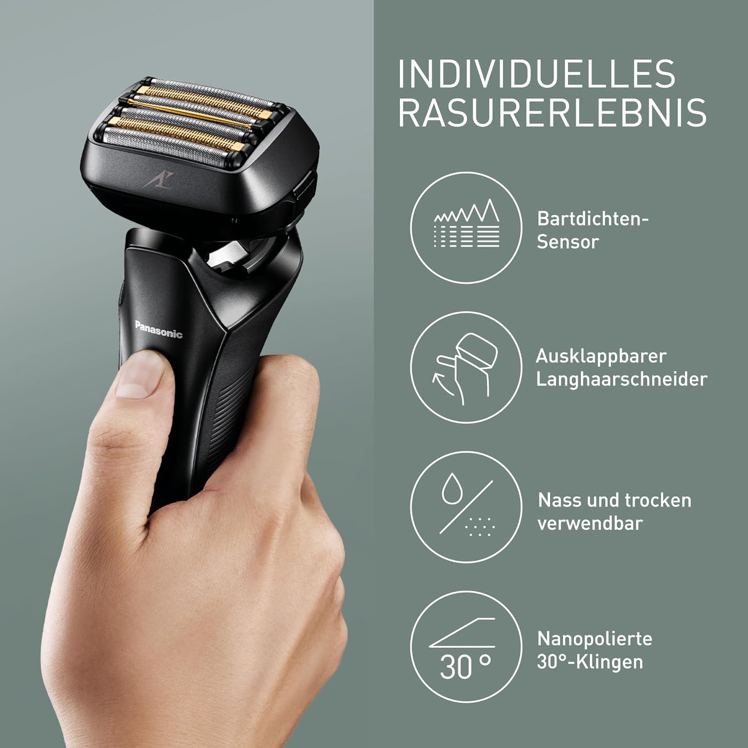 Panasonic ES-LS6A-K803 Herren-Nass- und Trockenrasierer mit 6 Klingen