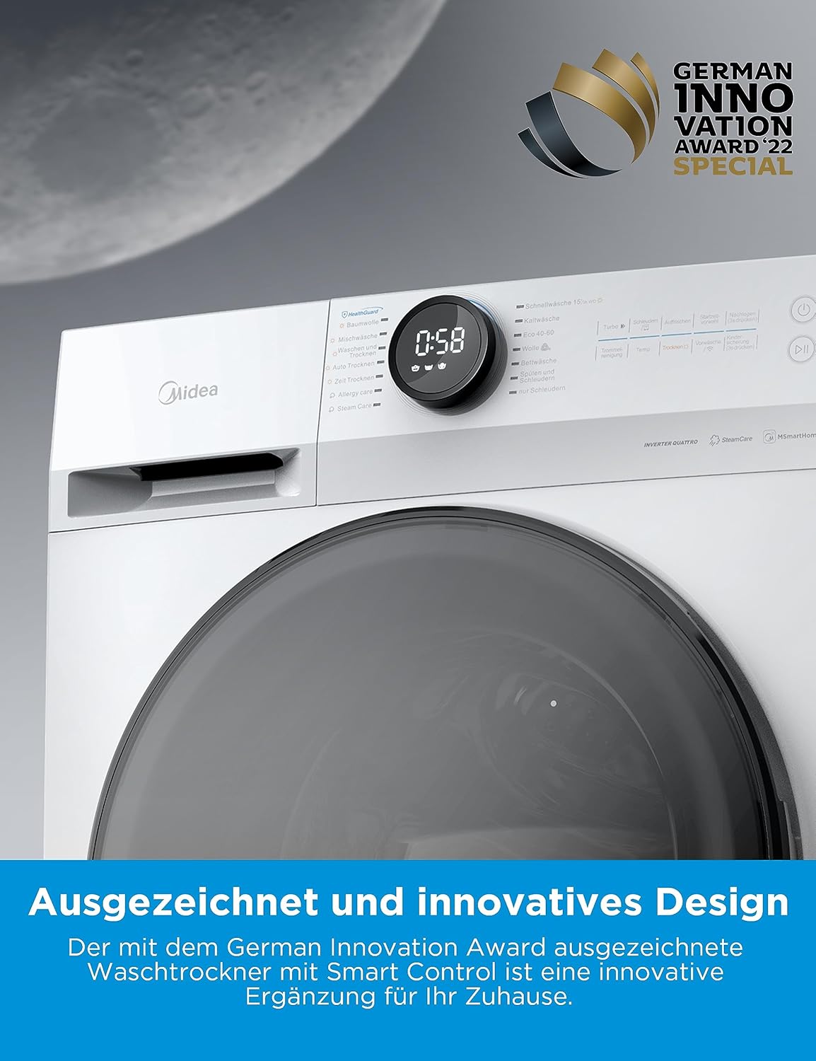 Midea MF200D86WB-14EAS Waschmaschine und Trockner, 48 cm tief