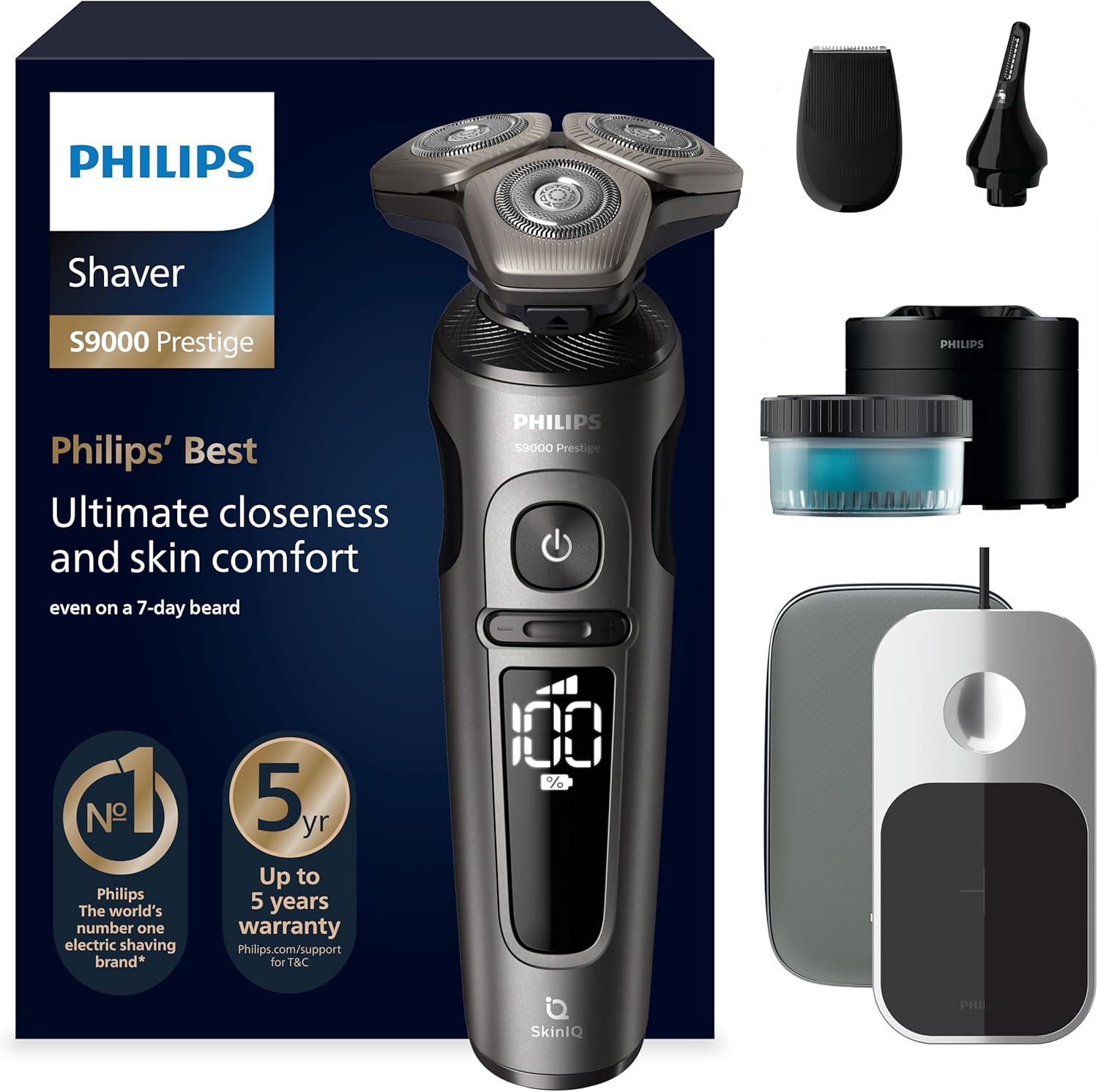 Philips Rasierer S9000 Prestige, elektrischer Nass- und Trockenrasierer, Modell SP9882/36