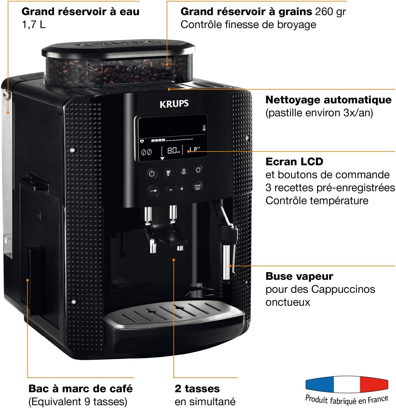 Krups Essential Kaffeemaschine Mühle Espressomaschine, Schwarz