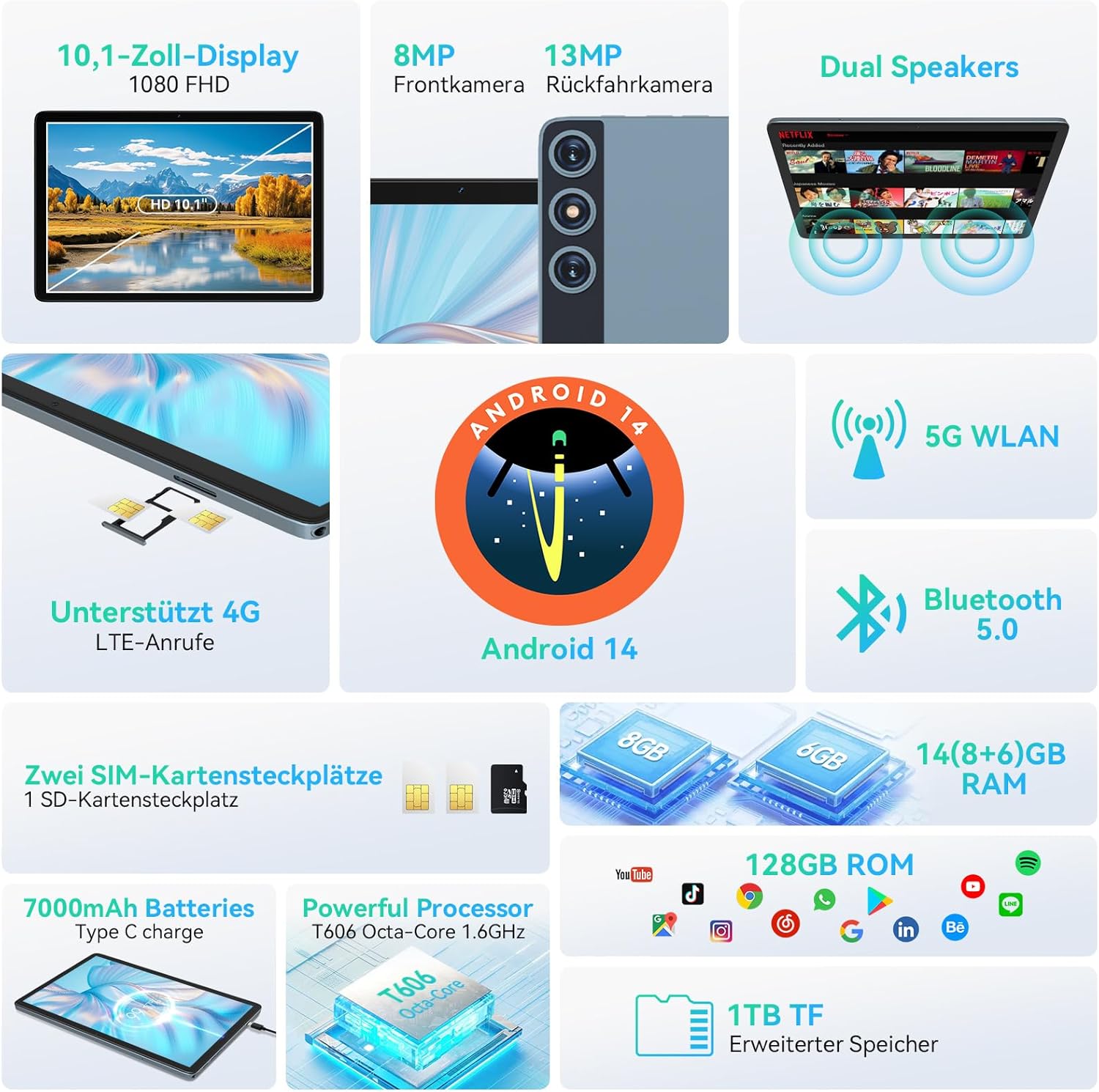 2024 Neueste Android 14 Tablet 10 Zoll