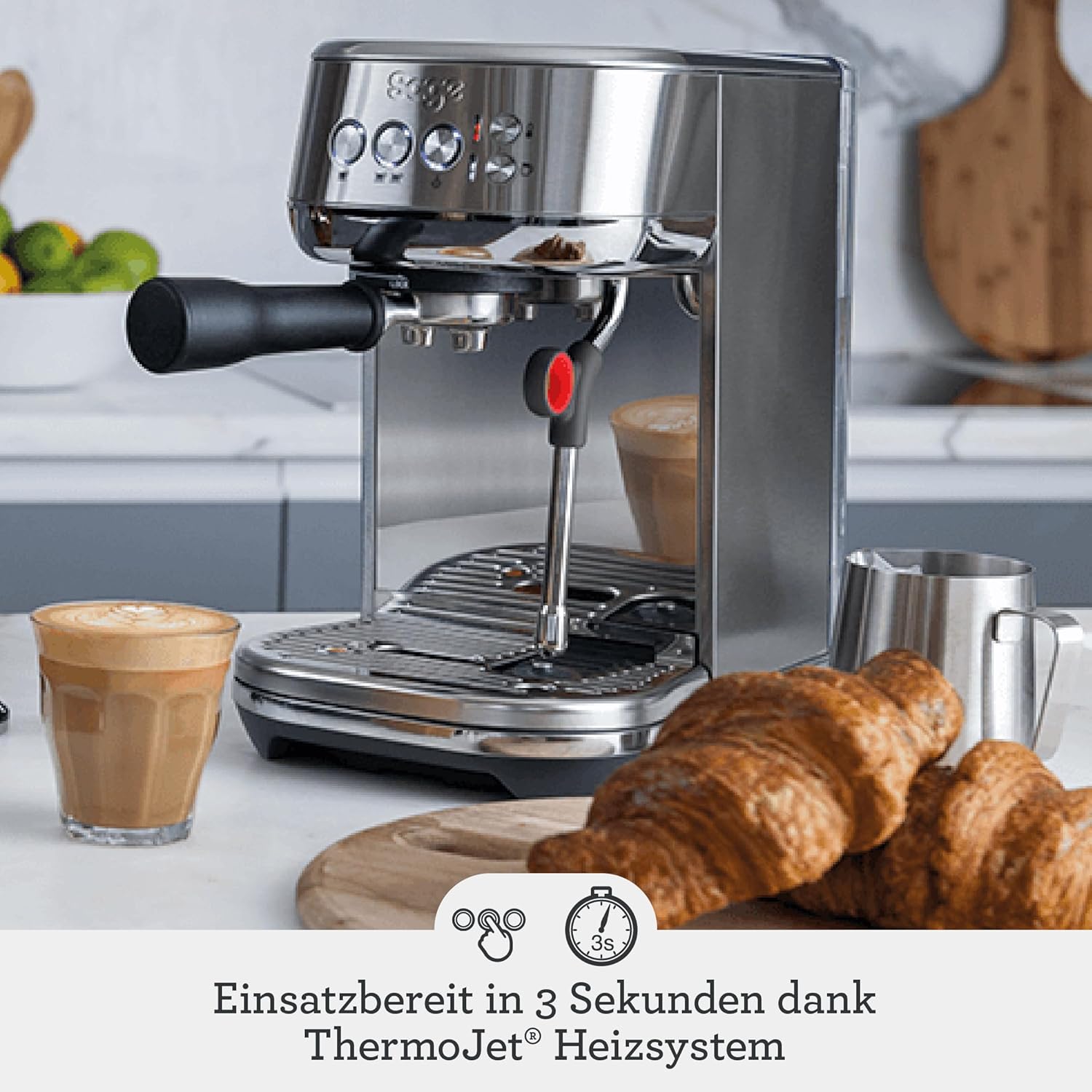 Sage – The Bambino Plus – Kompakte Kaffeemaschine mit automatischem Milchaufschäumer – Schwarzer Trüffel