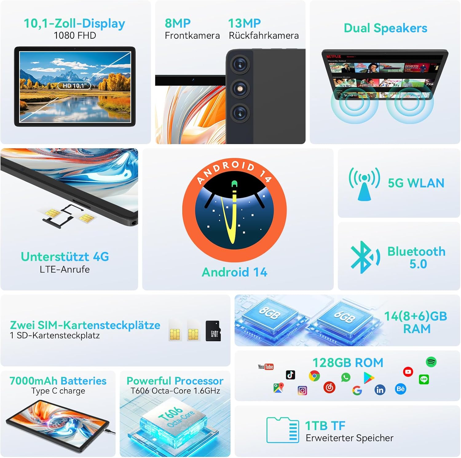 2024 Neueste Android 14 Tablet 10 Zoll