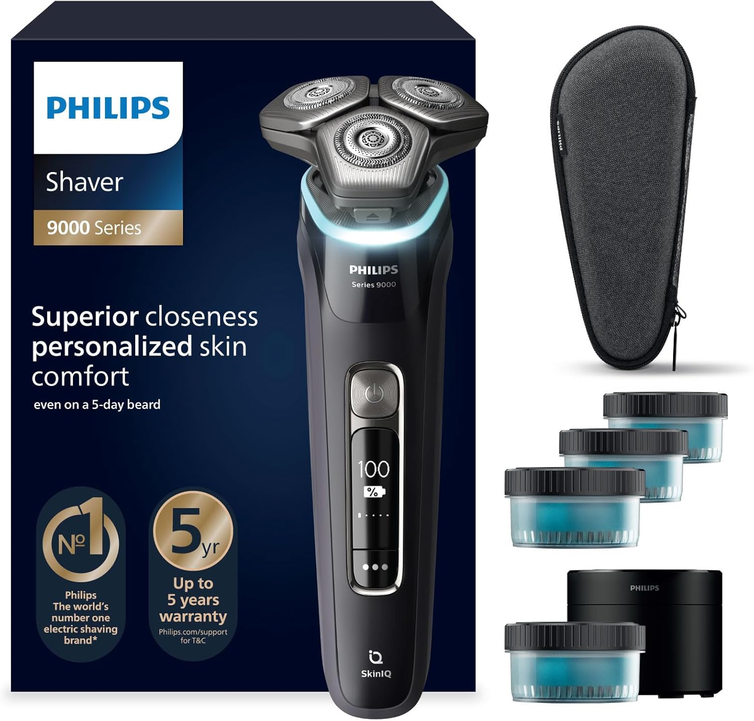 Philips Shaver S9000 – Elektrischer Nass- und Trockenrasierer für Herren (Modell S9976/63)