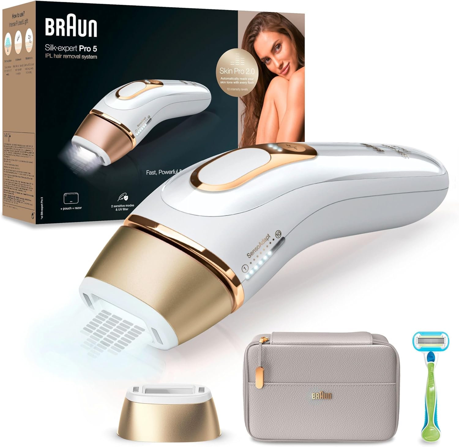 Braun IPL Silk Expert Pro 5 Damen-/Herren-Epilierer, PL5054, Weiß/Gold