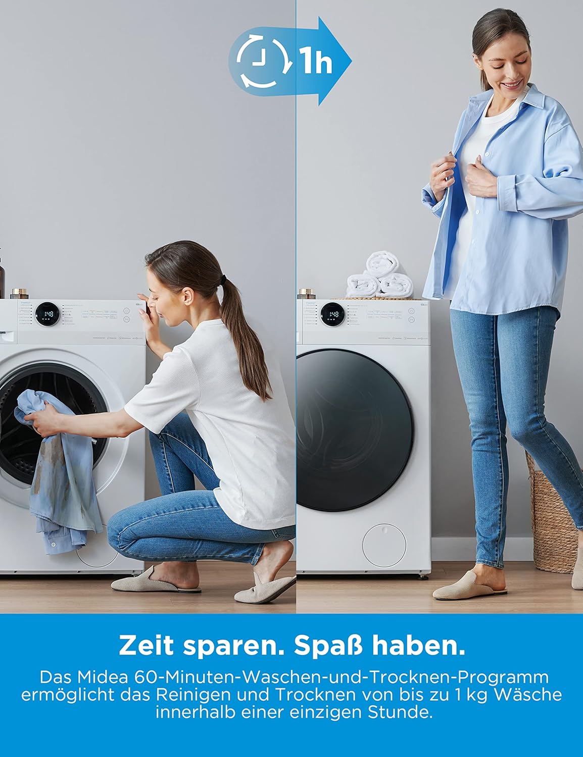 Midea MF200D86WB-14EAS Waschmaschine und Trockner, 48 cm tief
