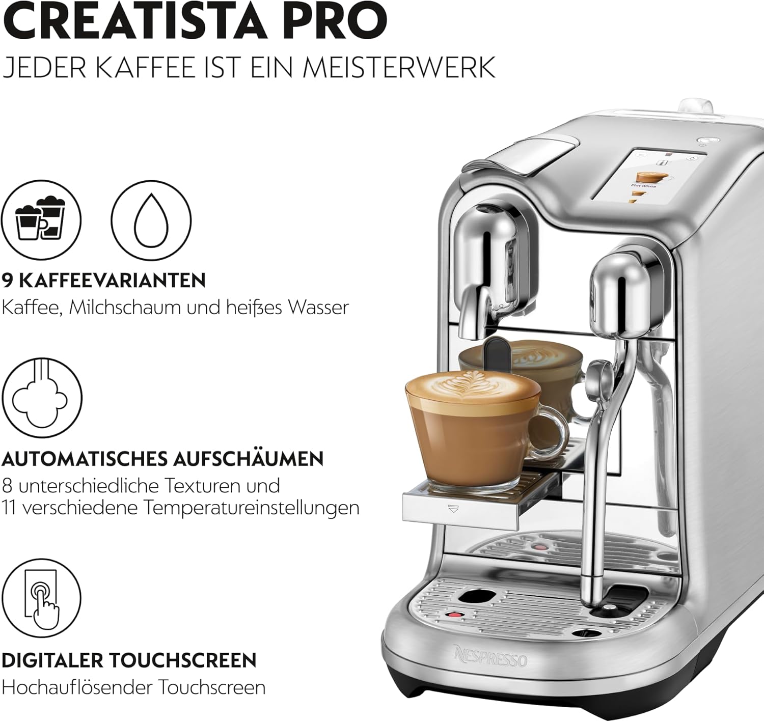 Nespresso SNE900 the Creatista Pro Kaffeekapselmaschine von Sage, Gebürstetes Edelstahl, Brushed Stainles Steel