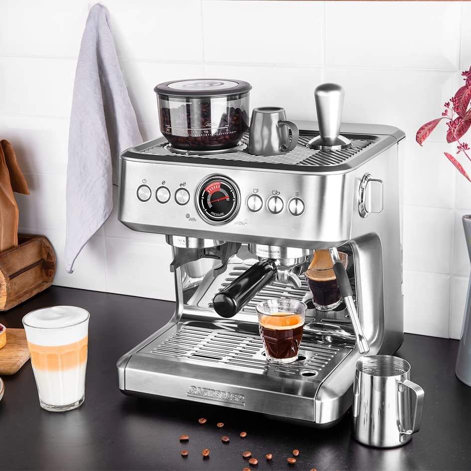 Gastroback Design Espresso Advanced Duo, Espressomaschine mit programmierbarem Griff, Silber