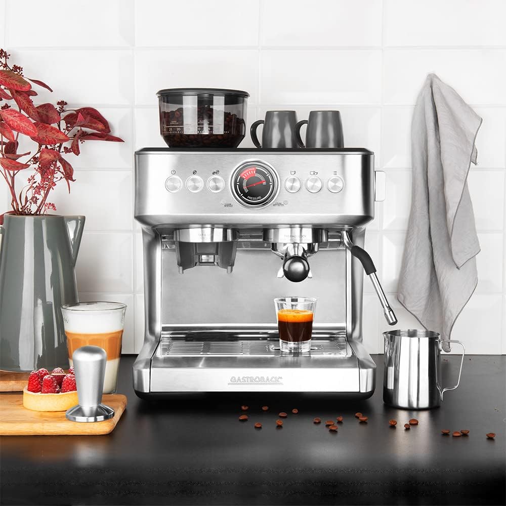 Gastroback Design Espresso Advanced Duo, Espressomaschine mit programmierbarem Griff, Silber