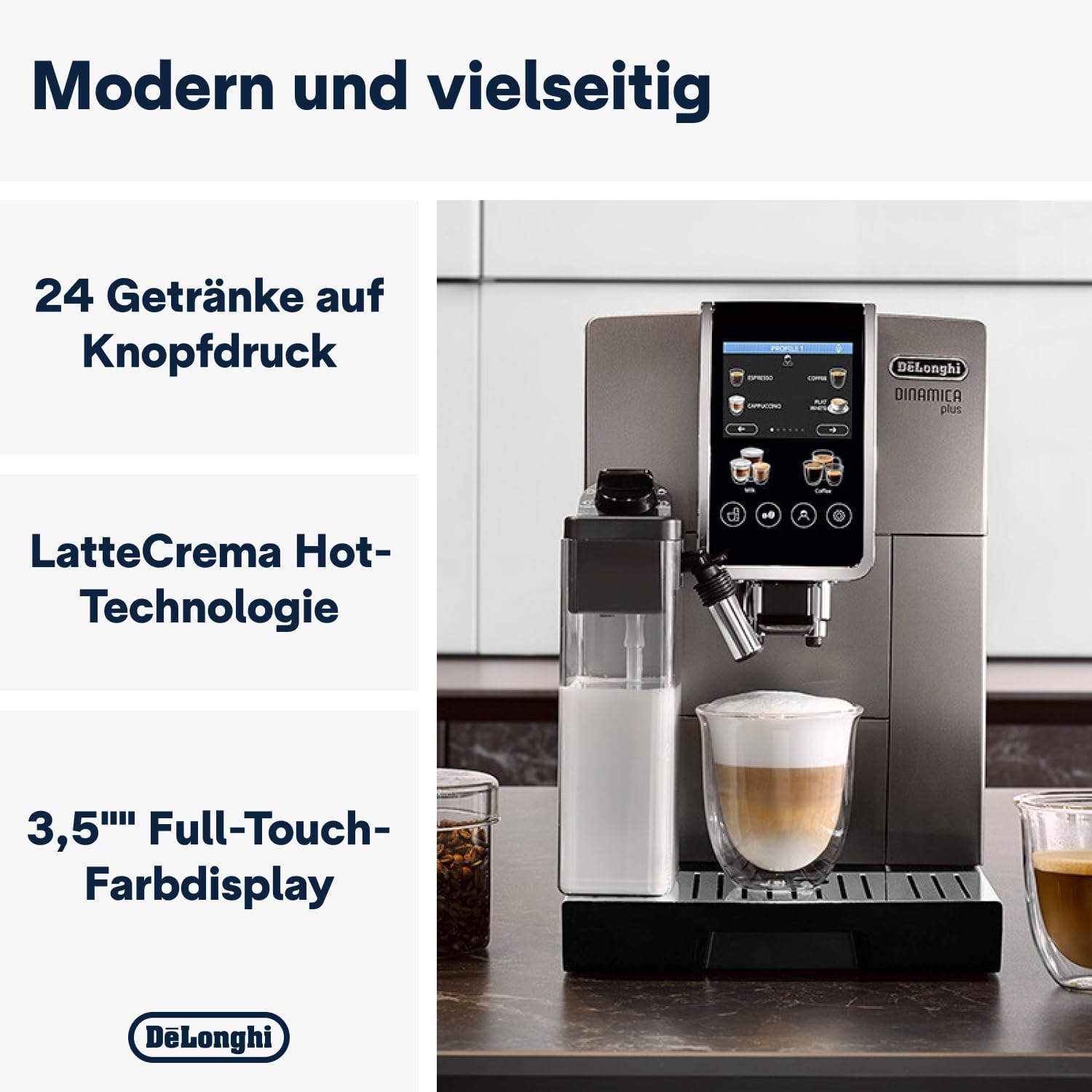 De'Longhi Dinamica Plus ECAM380.95.TB, Kaffeevollautomat, Titan/Schwarz