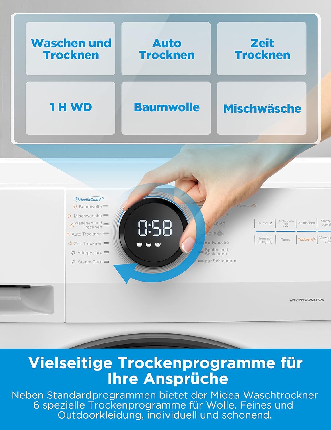 Midea MF200D86WB-14EAS Waschmaschine und Trockner, 48 cm tief