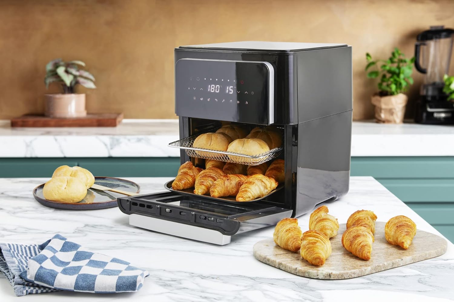 MAGNANI schwarze 3 in 1 Heißluftfritteuse mit 12 l Fassungsvermögen, 13 Programme,Timer, 50 bis 200 °, 1700 Watt, Heißluft-Fritteuse mit 12 l Volumen