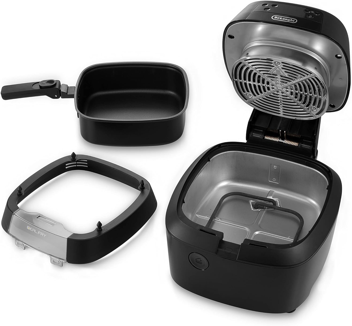 De'Longhi FH2184.BK IDEALFRY Luftfritteuse, Kapazität 1,25 kg, digitales Bedienfeld, 5 voreingestellte Programme, Bullauge, SHS Double-System, leichtes Braten, abnehmbare Wanne 3,9 l, Schwarz