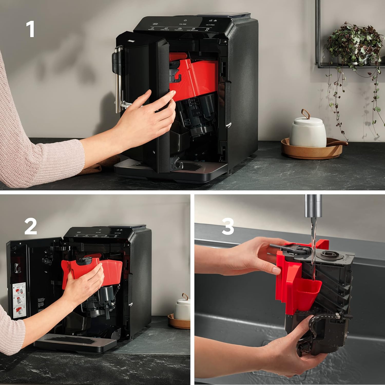 Siemens Kaffeevollautomat EQ300 TF301E19, für viele Kaffeespezialitäten, Milchaufschäumer, Keramikmahlwerk, OneTouch-Funktion, 1300 W, piano black