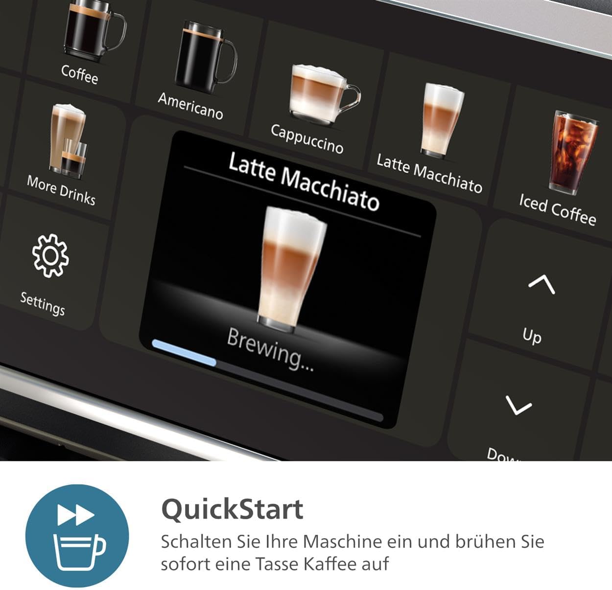 PHILIPS Serie 5500 Kaffeevollautomat inkl. Latte Go, SilentBrew-Technologie, Schnellstart. Aromatischer Kaffee aus frisch gemahlenen Bohnen, 20 Heiß- und Eisgetränke, Grau (EP5544/50)