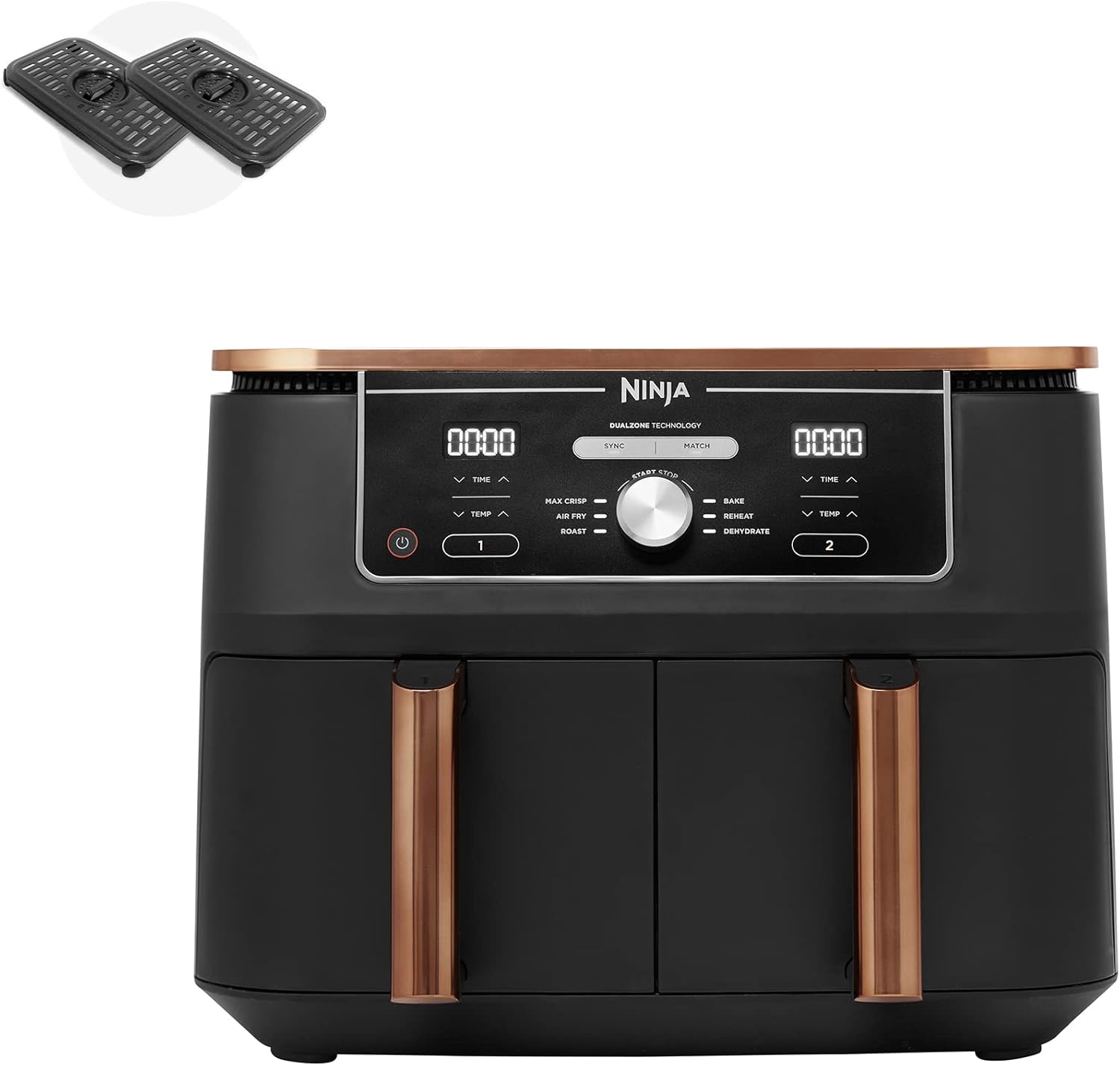 Ninja Foodi MAX Dual Zone Air Fritteuse, Amazon Exclusive, Zange, 2 Schubladen, 9,5 l, 6-in-1, verwenden Sie kein Öl, Air Fry, Max Crisp, Braten, Backen, 8 Portionen, antihaftbeschichtet,