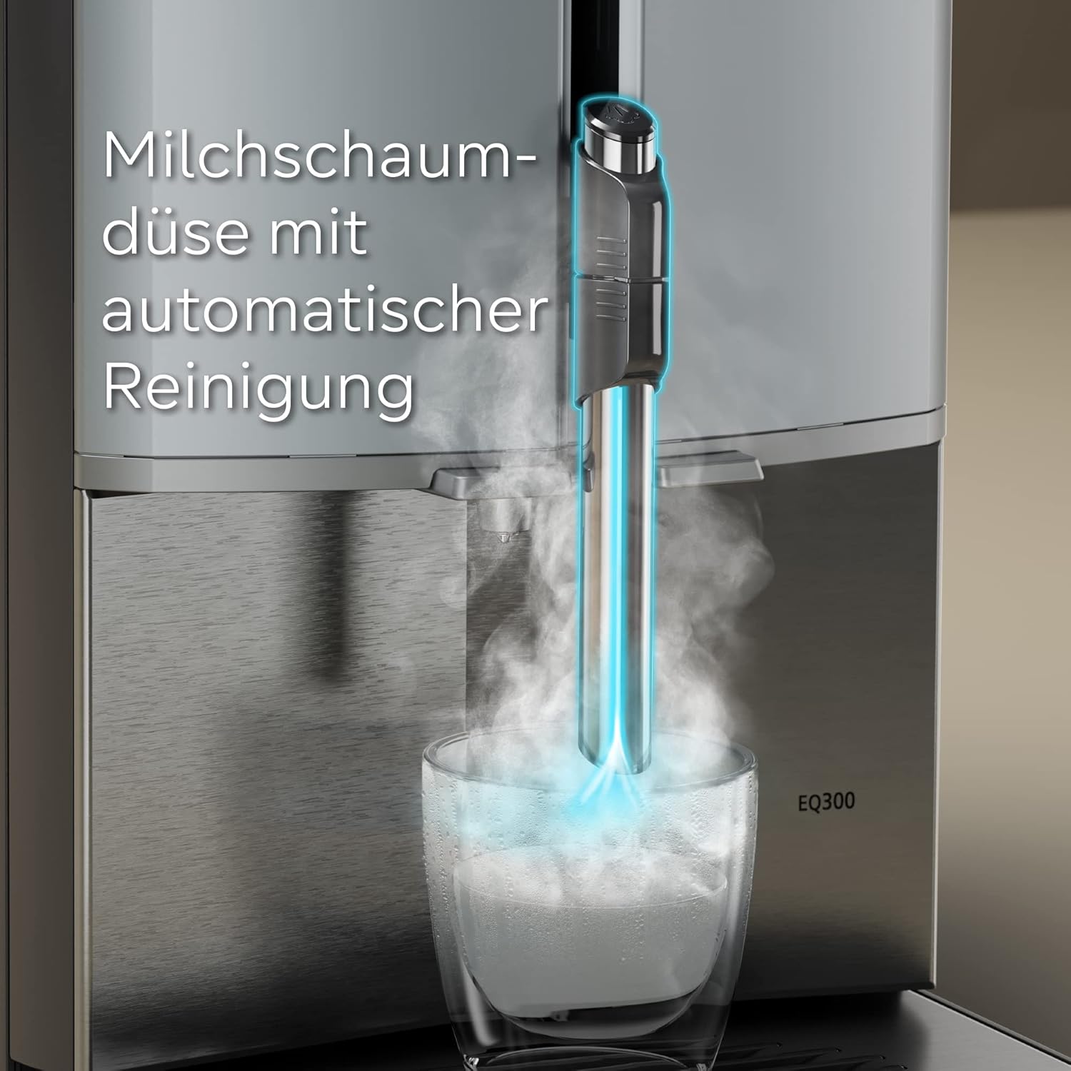 Siemens Kaffeevollautomat EQ300 TF301E19, für viele Kaffeespezialitäten, Milchaufschäumer, Keramikmahlwerk, OneTouch-Funktion, 1300 W, piano black