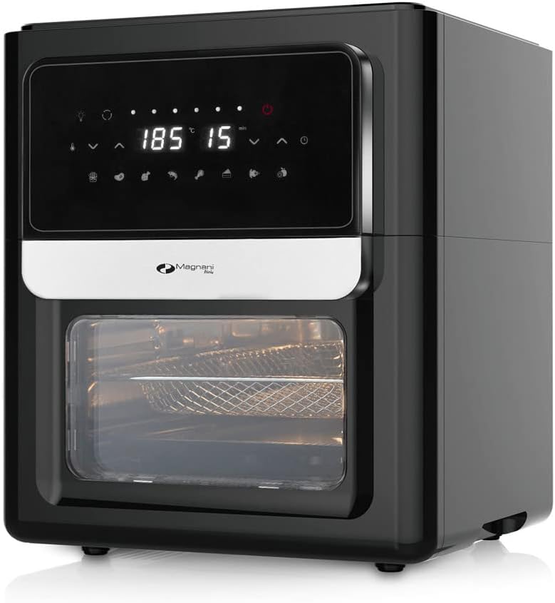 MAGNANI schwarze 3 in 1 Heißluftfritteuse mit 12 l Fassungsvermögen, 13 Programme,Timer, 50 bis 200 °, 1700 Watt, Heißluft-Fritteuse mit 12 l Volumen