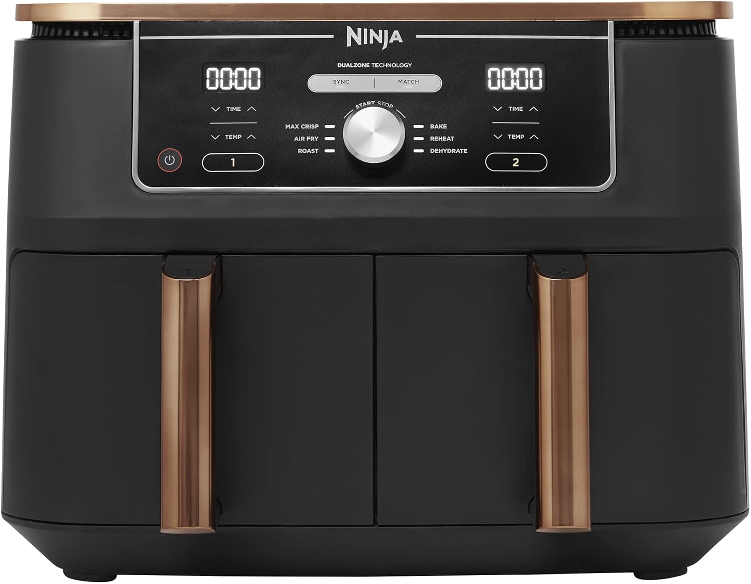 Ninja Foodi MAX Dual Zone Air Fritteuse, Amazon Exclusive, Zange, 2 Schubladen, 9,5 l, 6-in-1, verwenden Sie kein Öl, Air Fry, Max Crisp, Braten, Backen, 8 Portionen, antihaftbeschichtet,