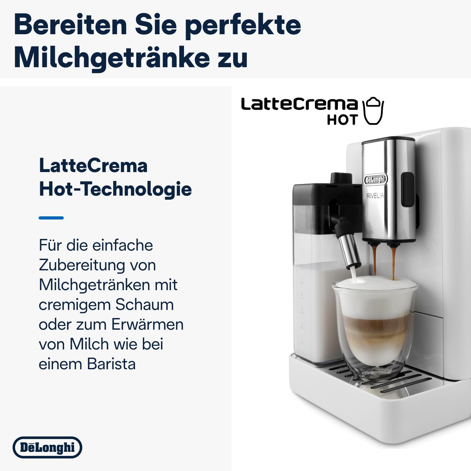 De'Longhi Rivelia EXAM440.55.W Kaffeevollautomat mit LatteCrema Milchsystem, Wechselbarer Bohnenbehälter, 16 Kaffee- & Milchgetränke auf Knopfdruck, Extra-Shot-Funktion, 3,5