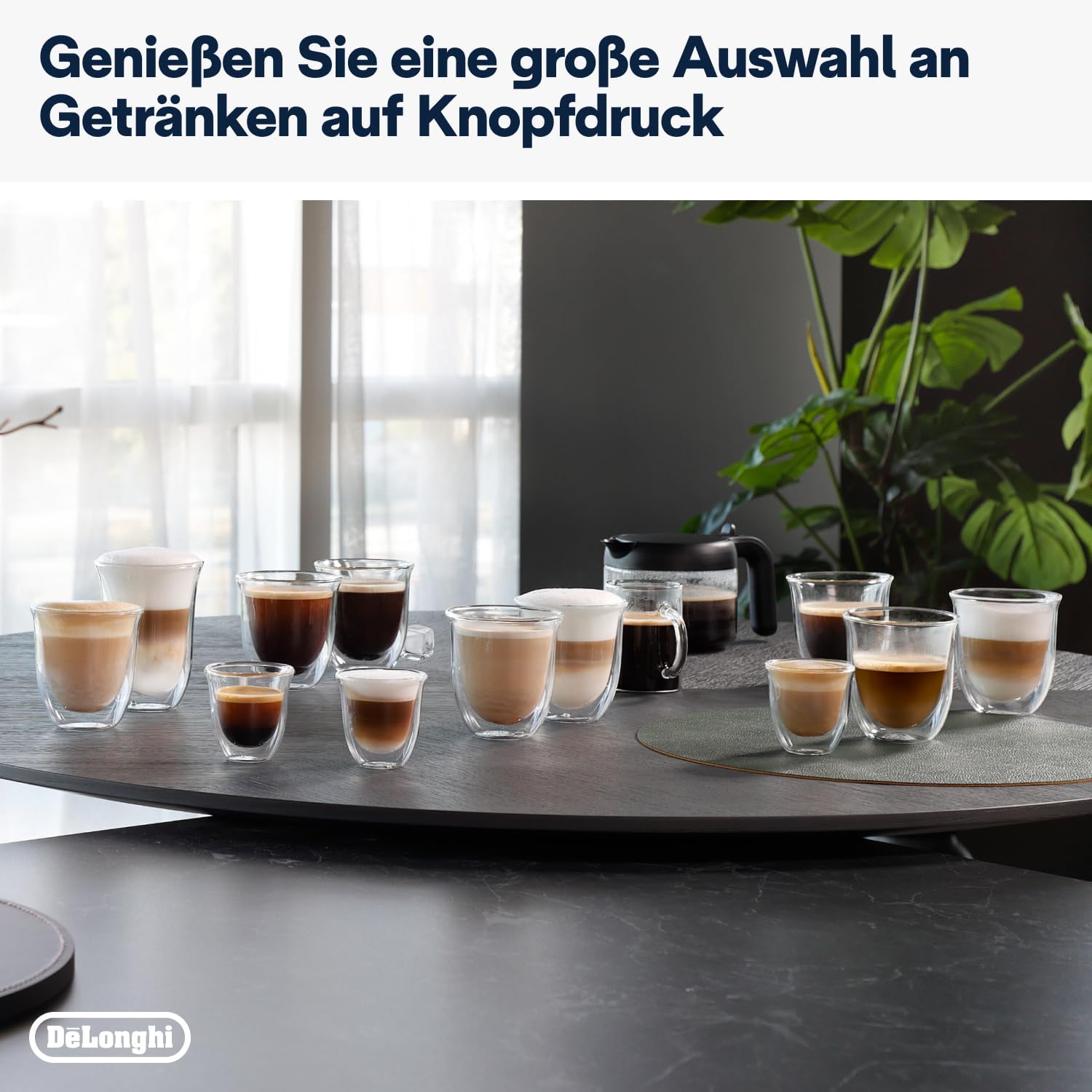 De'Longhi Dinamica Plus ECAM380.95.TB, Kaffeevollautomat mit LatteCrema Milchsystem, One-Touch-Cappuccino, mit 24 Rezepten, 3,5-Zoll TFT-Farbdisplay, 1450W, Titan/Schwarz