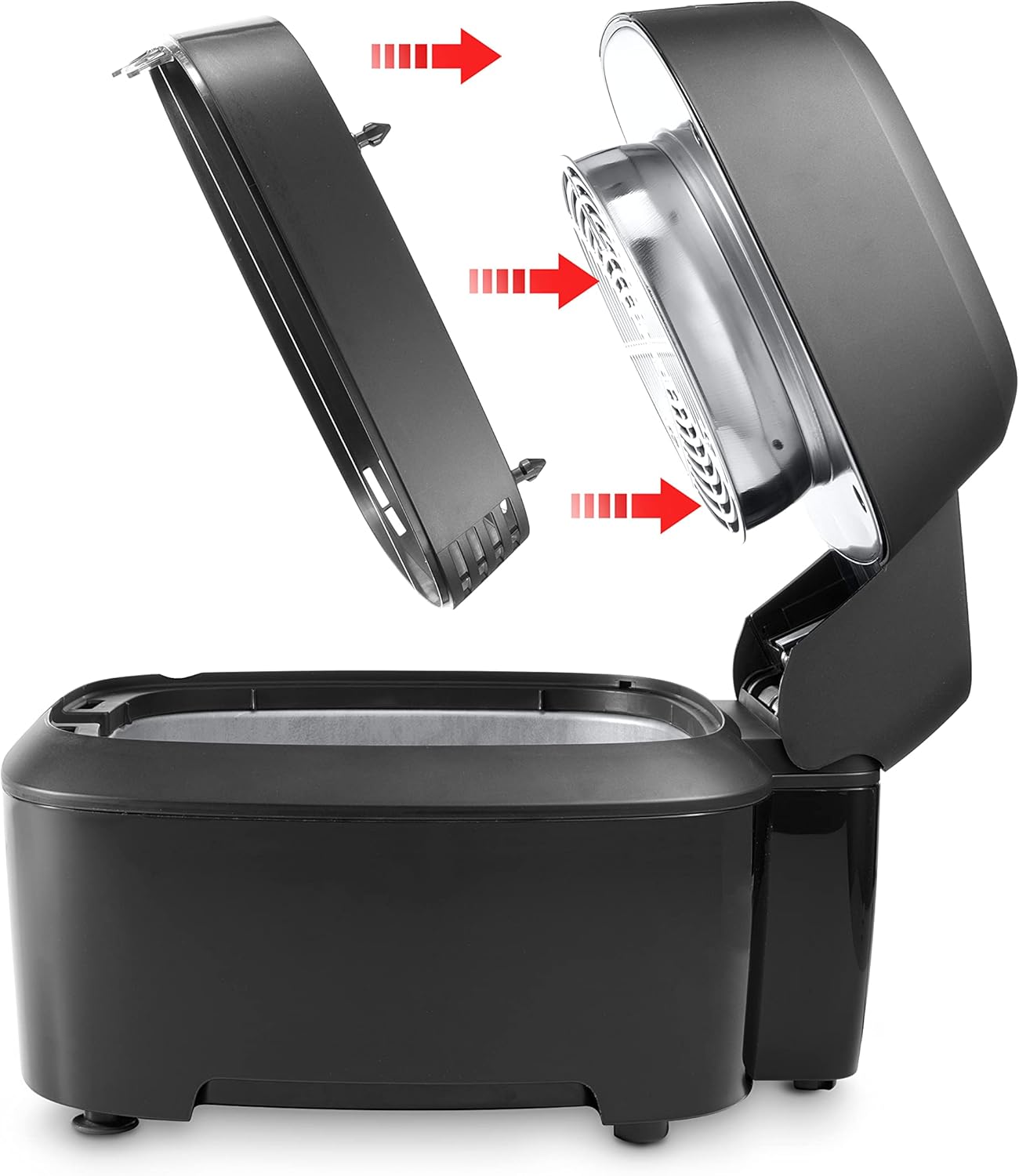 De'Longhi FH2184.BK IDEALFRY Luftfritteuse, Kapazität 1,25 kg, digitales Bedienfeld, 5 voreingestellte Programme, Bullauge, SHS Double-System, leichtes Braten, abnehmbare Wanne 3,9 l, Schwarz