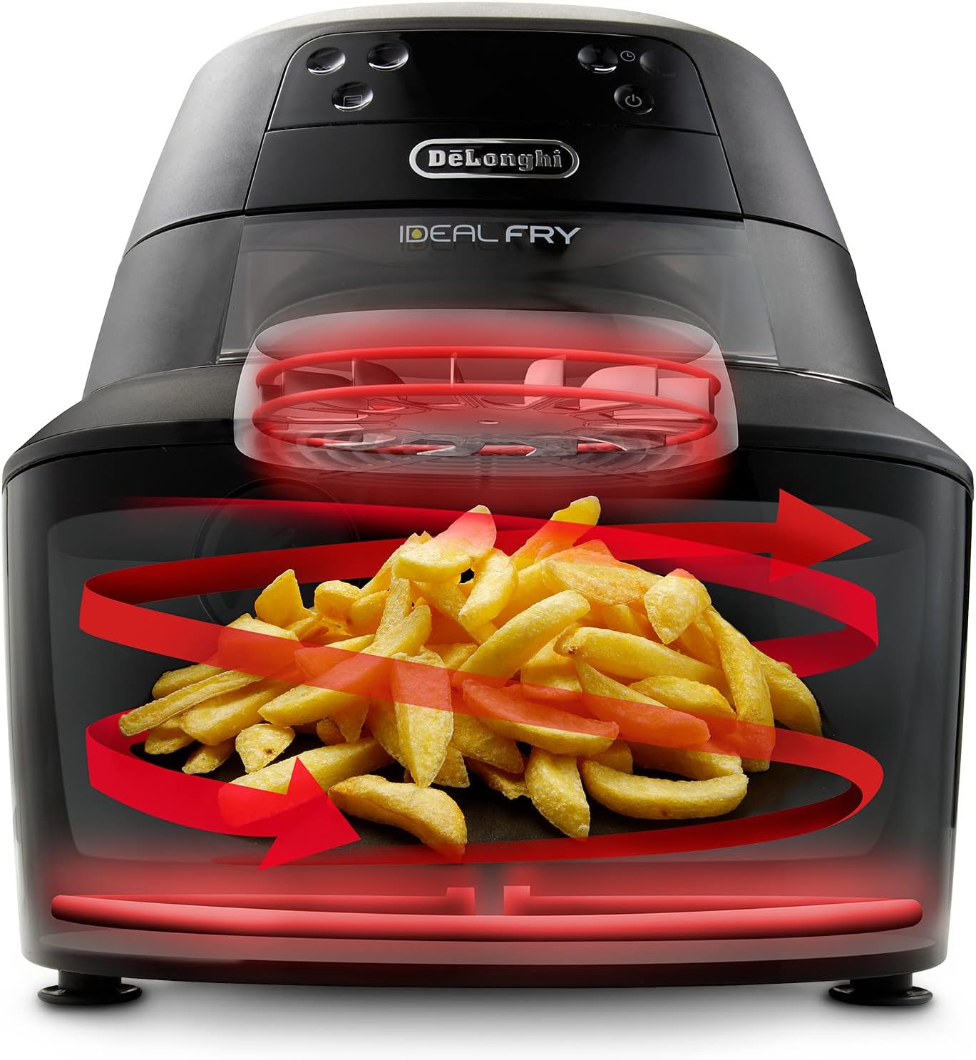 De'Longhi FH2184.BK IDEALFRY Luftfritteuse, Kapazität 1,25 kg, digitales Bedienfeld, 5 voreingestellte Programme, Bullauge, SHS Double-System, leichtes Braten, abnehmbare Wanne 3,9 l, Schwarz