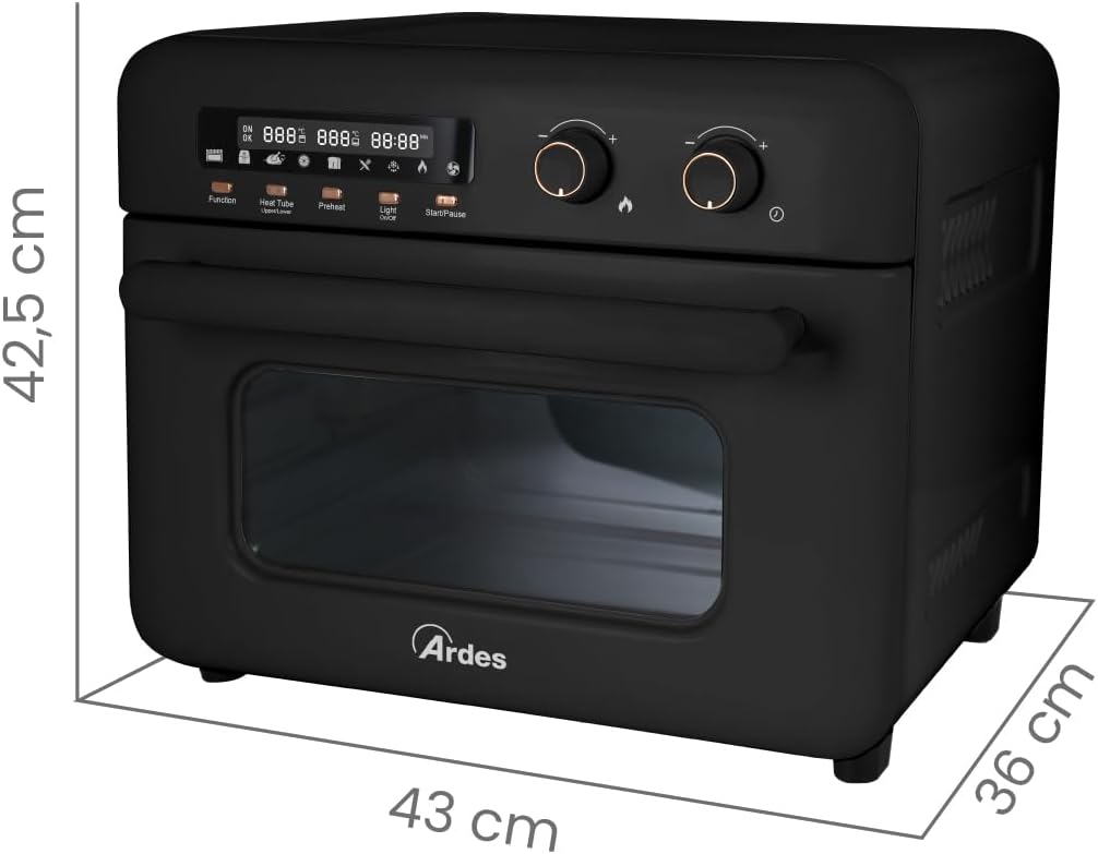 ARDES - ARFRYA02 Heißluftfritteuse und Hybridofen 30 Liter mit Drehspieß - Air Fryer zum Frittieren und Backen ohne Öl, Trocknen und Auftauen, Schwarz
