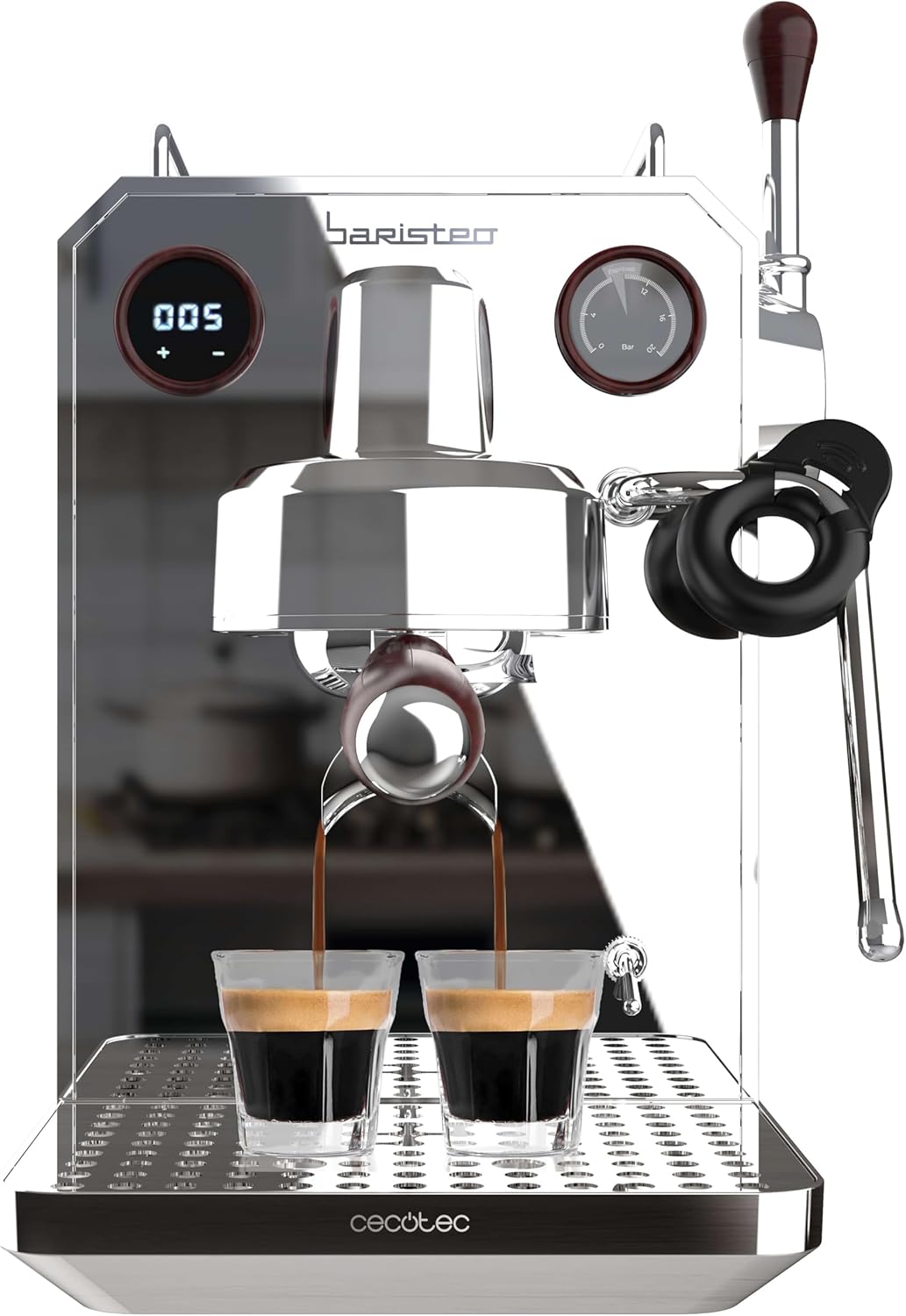 Cecotec Espresso-Kaffeemaschine Barista Baristeo Intima, professionelle Barista-Espressomaschine, Vorbrüh-System, 15 Bar Pumpe, einfaches Befüllen, 1,7L Wassertank und Tassenwärmer