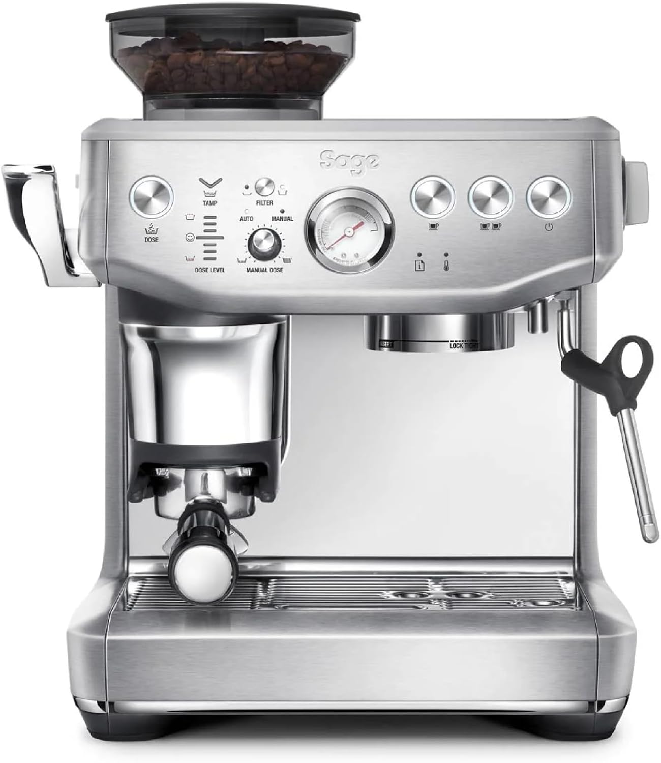 Sage - The Barista Express Impress - Kaffeevollautomat mit manuellem Milchaufschäumer - Gebürsteter Edelstahl