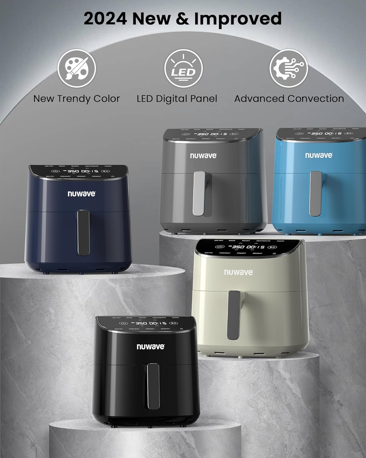 Nuwave Brio Plus Luftfritteuse, 8 Liter, neu und verbessert, neueste PFAS-Intervention, 7 digitale One-Touch-Kochfunktionen zum Frittieren, Backen, Braten, Dörren