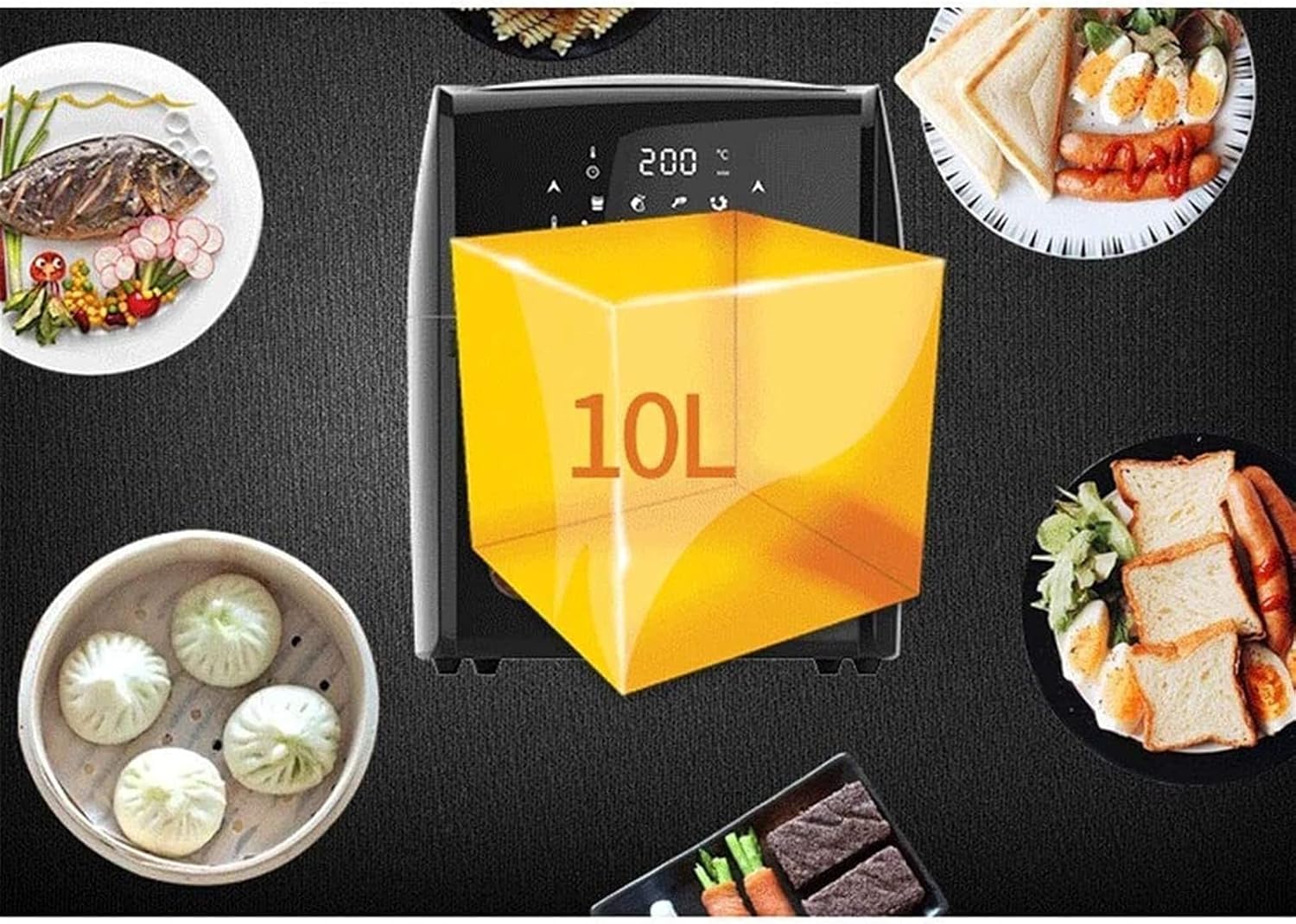 Backofen, Luftfritteusen, Fritteusen, Toastofen, Dörrgerät, mit 8 Voreinstellungen, inklusive Zubehör, zum Frittieren, Braten, Braten, Backen, gesund ohne Öl, 10L, schwarz für alle Familien