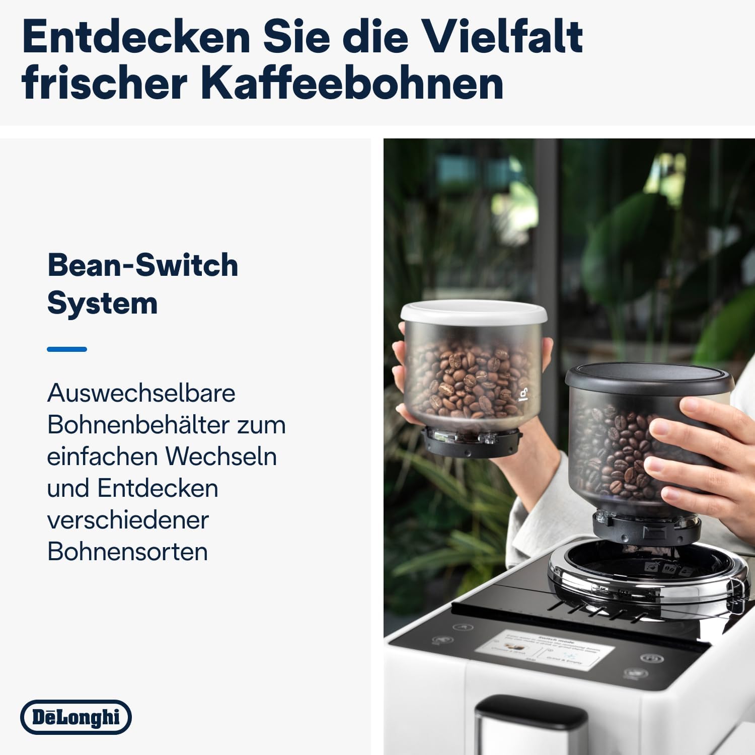 De'Longhi Rivelia EXAM440.55.W Kaffeevollautomat mit LatteCrema Milchsystem, Wechselbarer Bohnenbehälter, 16 Kaffee- & Milchgetränke auf Knopfdruck, Extra-Shot-Funktion, 3,5