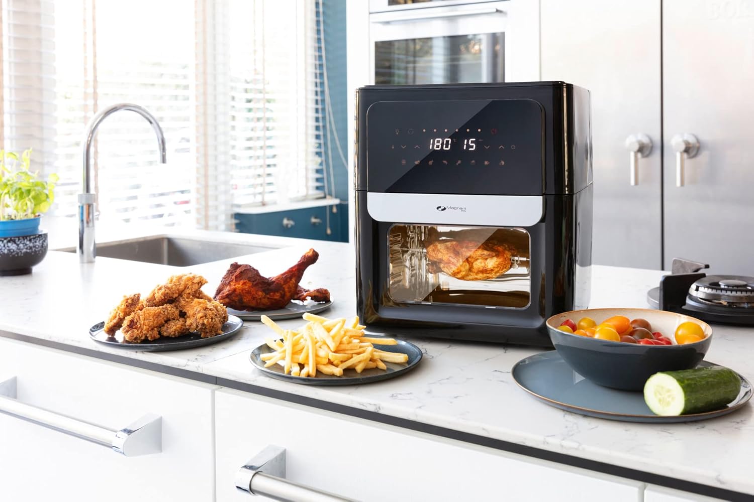 MAGNANI schwarze 3 in 1 Heißluftfritteuse mit 12 l Fassungsvermögen, 13 Programme,Timer, 50 bis 200 °, 1700 Watt, Heißluft-Fritteuse mit 12 l Volumen
