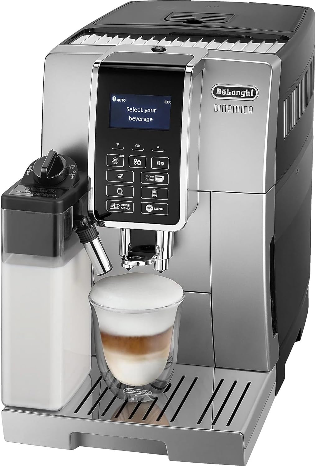 DELONGHI Dinamica ECAM352.57.SB Kaffeevollautomat LatteCrema-System, 1450W, 15 bar Pumpendruck, programmierbar, Kaffeekannenfunktion