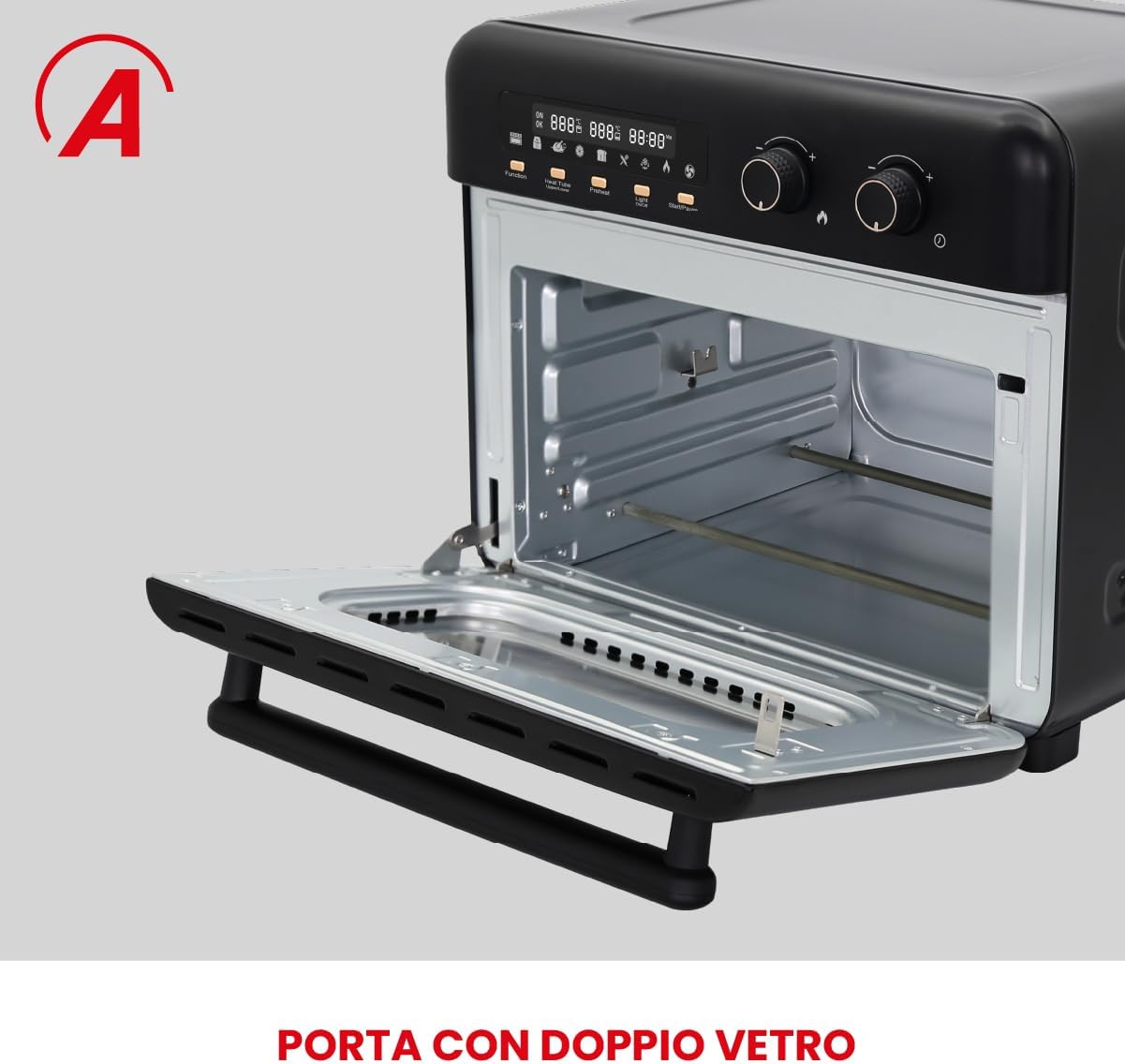 ARDES - ARFRYA02 Heißluftfritteuse und Hybridofen 30 Liter mit Drehspieß - Air Fryer zum Frittieren und Backen ohne Öl, Trocknen und Auftauen, Schwarz