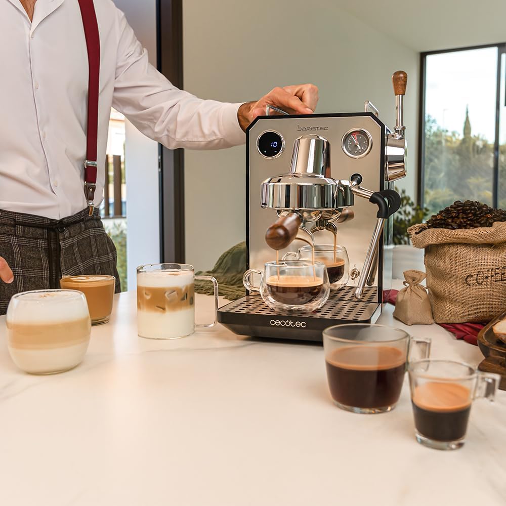 Cecotec Espresso-Kaffeemaschine Barista Baristeo Intima, professionelle Barista-Espressomaschine, Vorbrüh-System, 15 Bar Pumpe, einfaches Befüllen, 1,7L Wassertank und Tassenwärmer