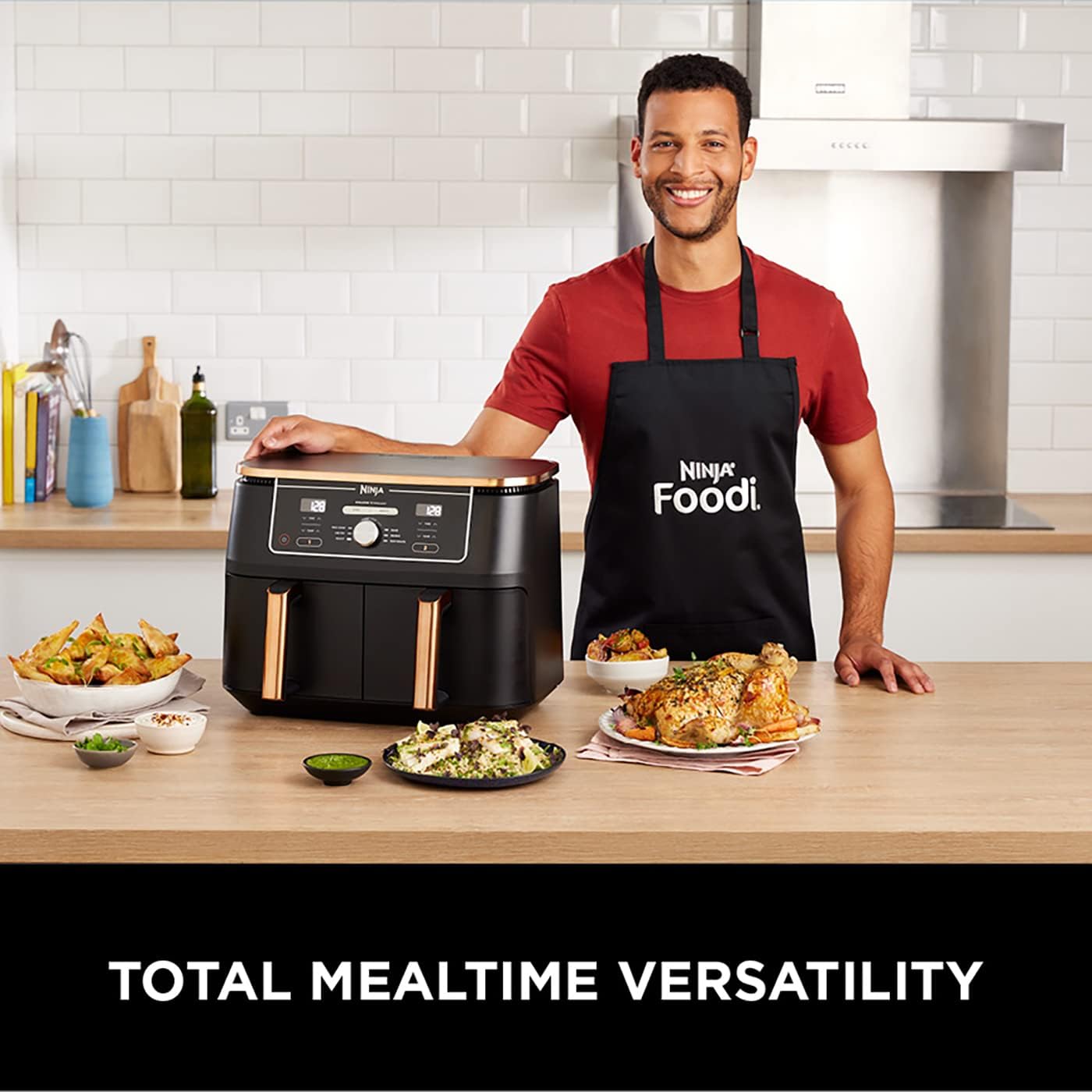 Ninja Foodi MAX Dual Zone Air Fritteuse, Amazon Exclusive, Zange, 2 Schubladen, 9,5 l, 6-in-1, verwenden Sie kein Öl, Air Fry, Max Crisp, Braten, Backen, 8 Portionen, antihaftbeschichtet,