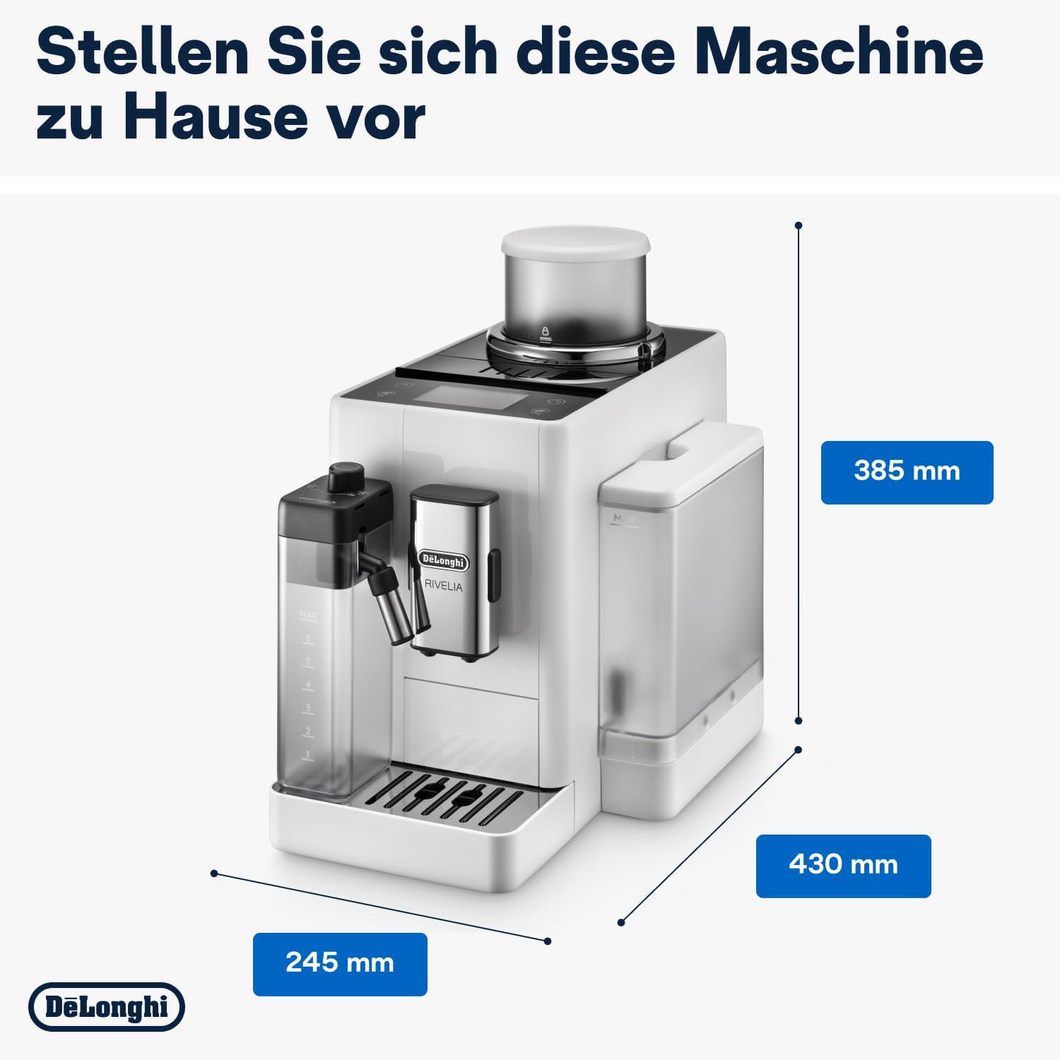 De'Longhi Rivelia EXAM440.55.W Kaffeevollautomat mit LatteCrema Milchsystem, Wechselbarer Bohnenbehälter, 16 Kaffee- & Milchgetränke auf Knopfdruck, Extra-Shot-Funktion, 3,5