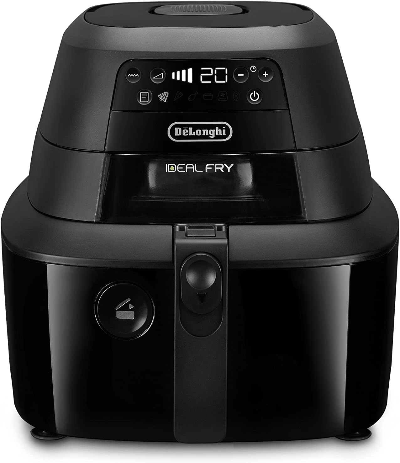 De'Longhi FH2184.BK IDEALFRY Luftfritteuse, Kapazität 1,25 kg, digitales Bedienfeld, 5 voreingestellte Programme, Bullauge, SHS Double-System, leichtes Braten, abnehmbare Wanne 3,9 l, Schwarz