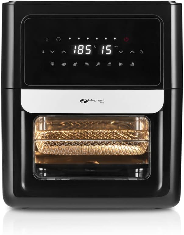 MAGNANI schwarze 3 in 1 Heißluftfritteuse mit 12 l Fassungsvermögen, 13 Programme,Timer, 50 bis 200 °, 1700 Watt, Heißluft-Fritteuse mit 12 l Volumen