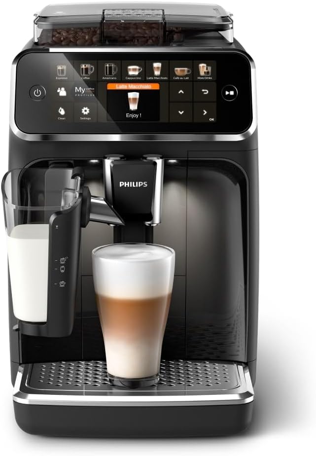 PHILIPS Espressomaschine der Serie 5400 – Genießen Sie 12 Getränke, schnell reinigendes LatteGo, intuitives TFT-Display, anpassbare Kaffeeeinstellungen, erstklassiges Küchendesign (EP5441/50)