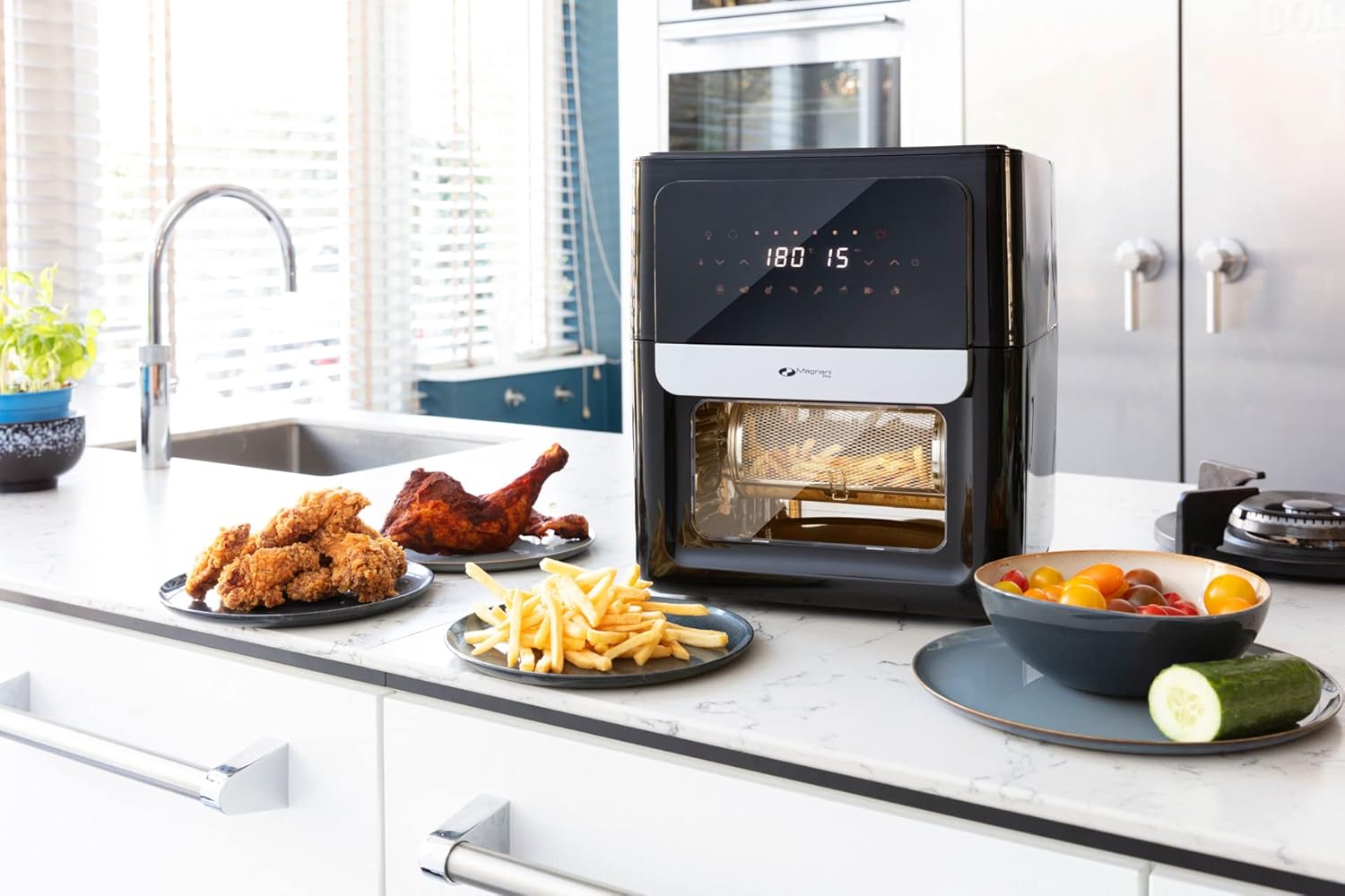 MAGNANI schwarze 3 in 1 Heißluftfritteuse mit 12 l Fassungsvermögen, 13 Programme,Timer, 50 bis 200 °, 1700 Watt, Heißluft-Fritteuse mit 12 l Volumen