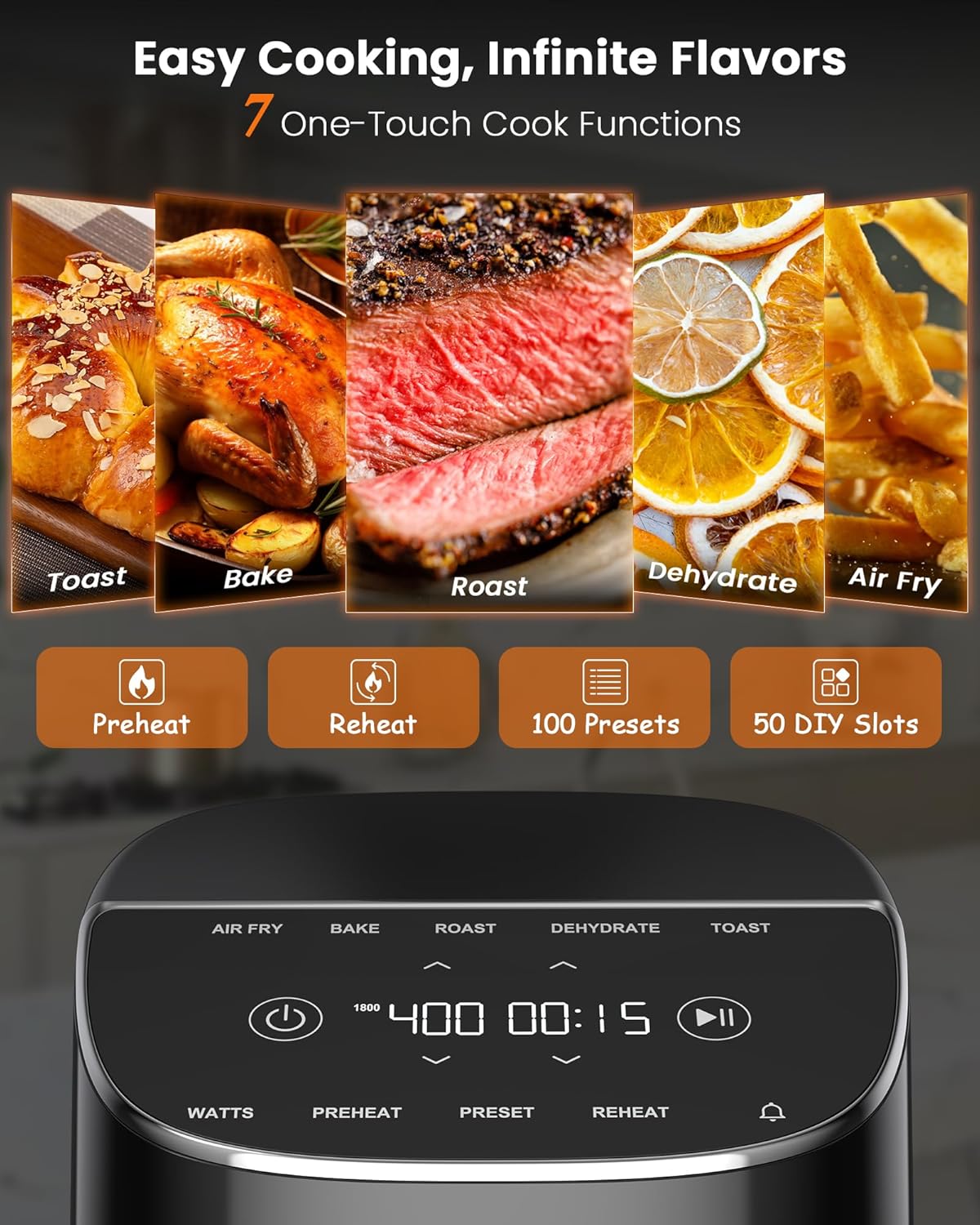 Nuwave Brio Plus Luftfritteuse, 8 Liter, neu und verbessert, neueste PFAS-Intervention, 7 digitale One-Touch-Kochfunktionen zum Frittieren, Backen, Braten, Dörren