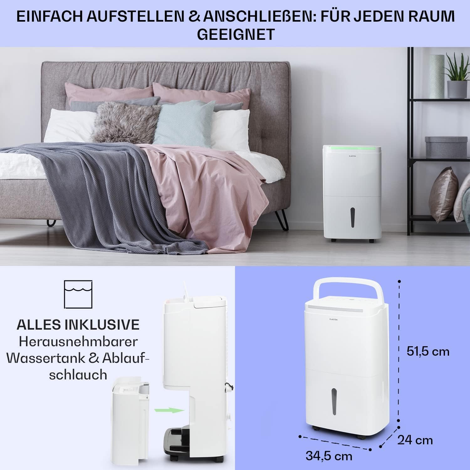 Klarstein Luftentfeuchter & Luftreiniger Elektrisch, 30 L Raumentfeuchter Klein für Wohnung Schlafzimmer Badezimmer Keller, Effizienter Bad/Raum Entfeuchter, Elektrischer & Kleiner Luftentfeuchter