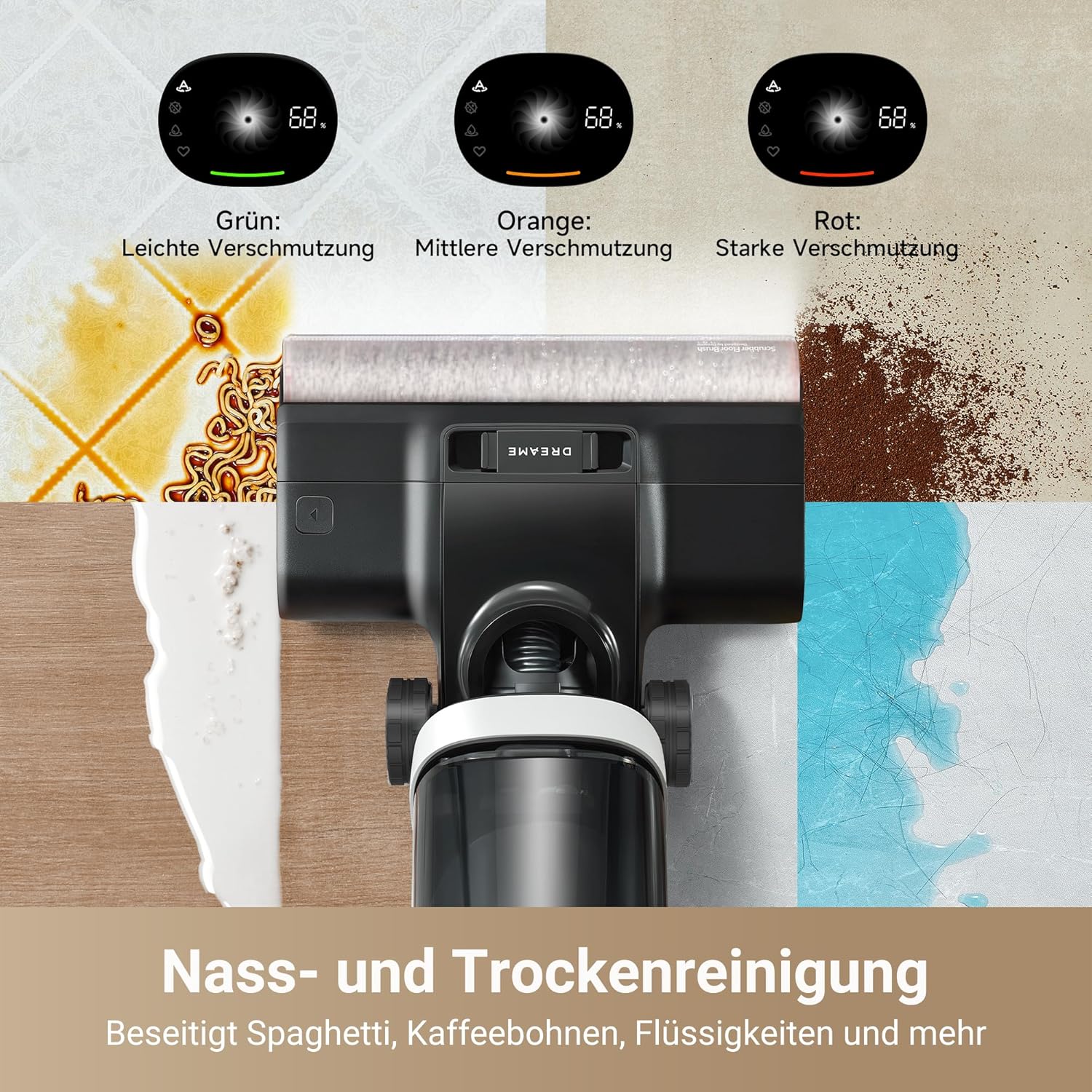 Dreame H14 Pro Nass- und Trockensauger, 180° Lie-Flat, 60 °C Bürstenpflege, 5-min Trocknung, automatische Lösungsmittelverteilung, App-Steuerung, Doppelrotationsbürste, 18 kPa Saugkraft, Doppelkante