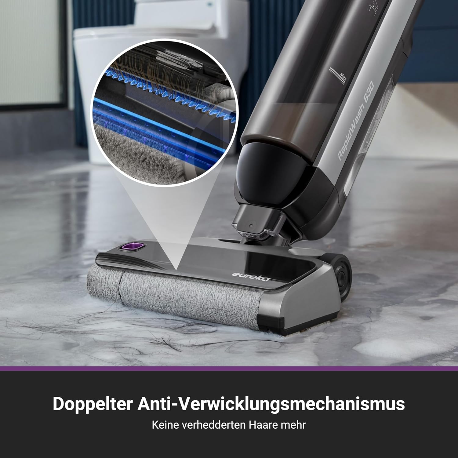 Eureka RapidWash NEW630 Nass Trockensauger Kabelloser Staubsauger mit 170° Neigung,60°C Heißlufttrocknung,21600 Pa Saugkraft,Saugwischer 38min,Selbstreinigung und Anti-Tangle für Hartböden,LED-Anzeige